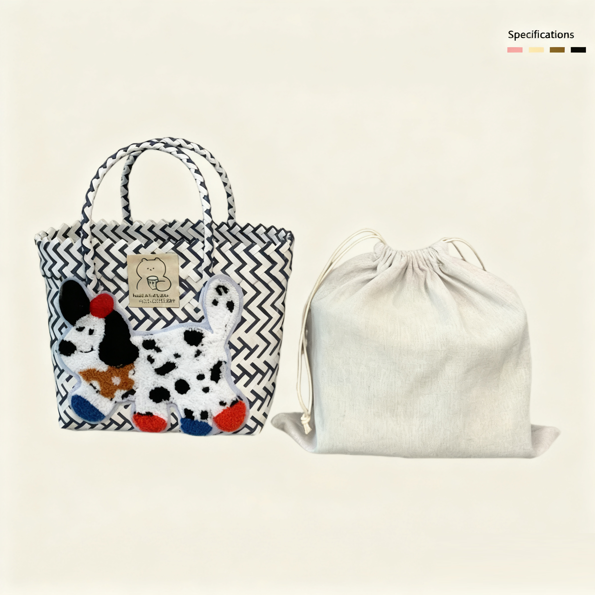 Handheld - Navy Blue with White Polka Dot Dog (with Lining)