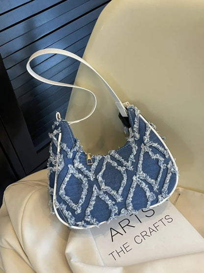 Raw Edge Cloth Shoulder Bag