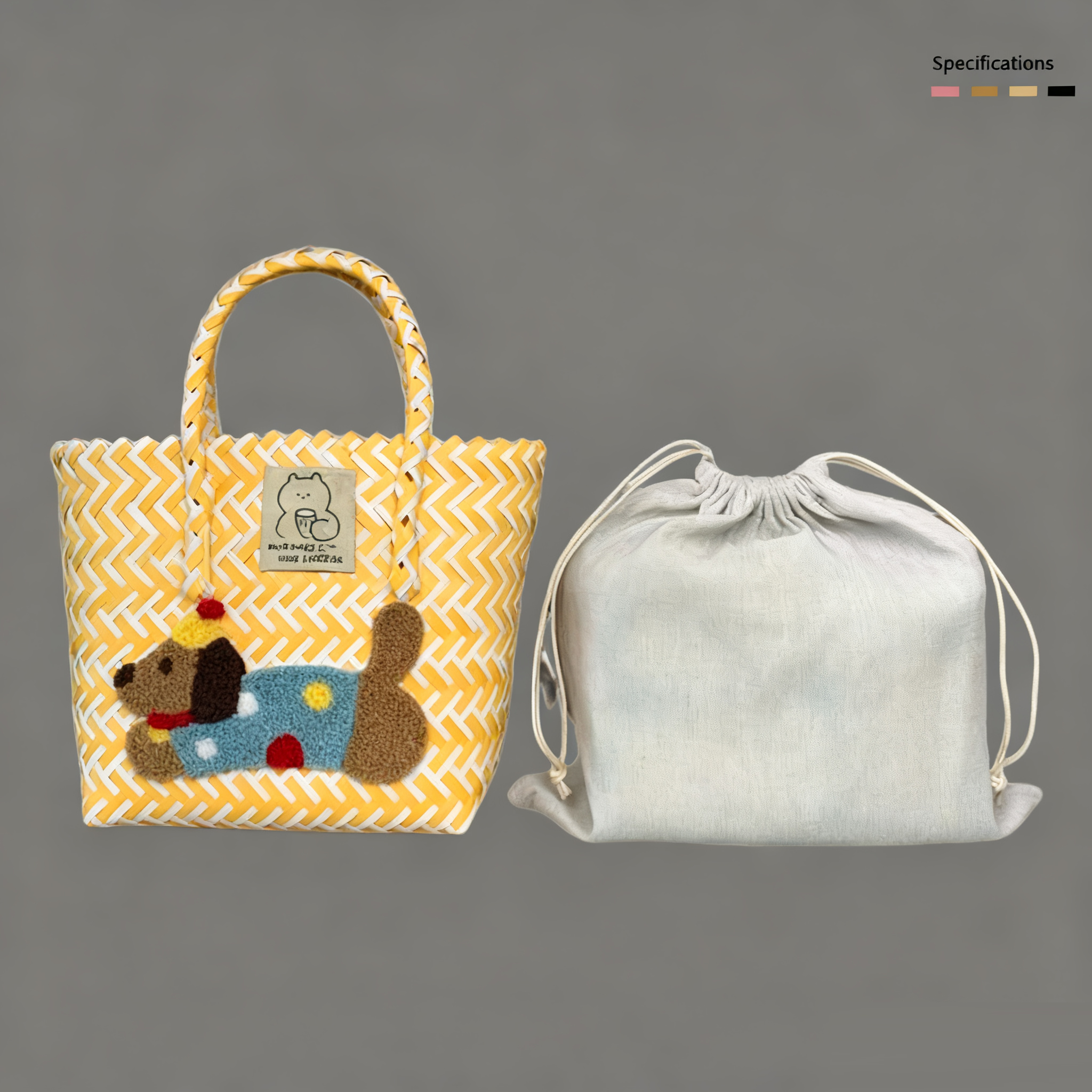 Handbag - Yellow and White Polka Dot Dog (with lining)