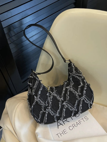 Raw Edge Cloth Shoulder Bag